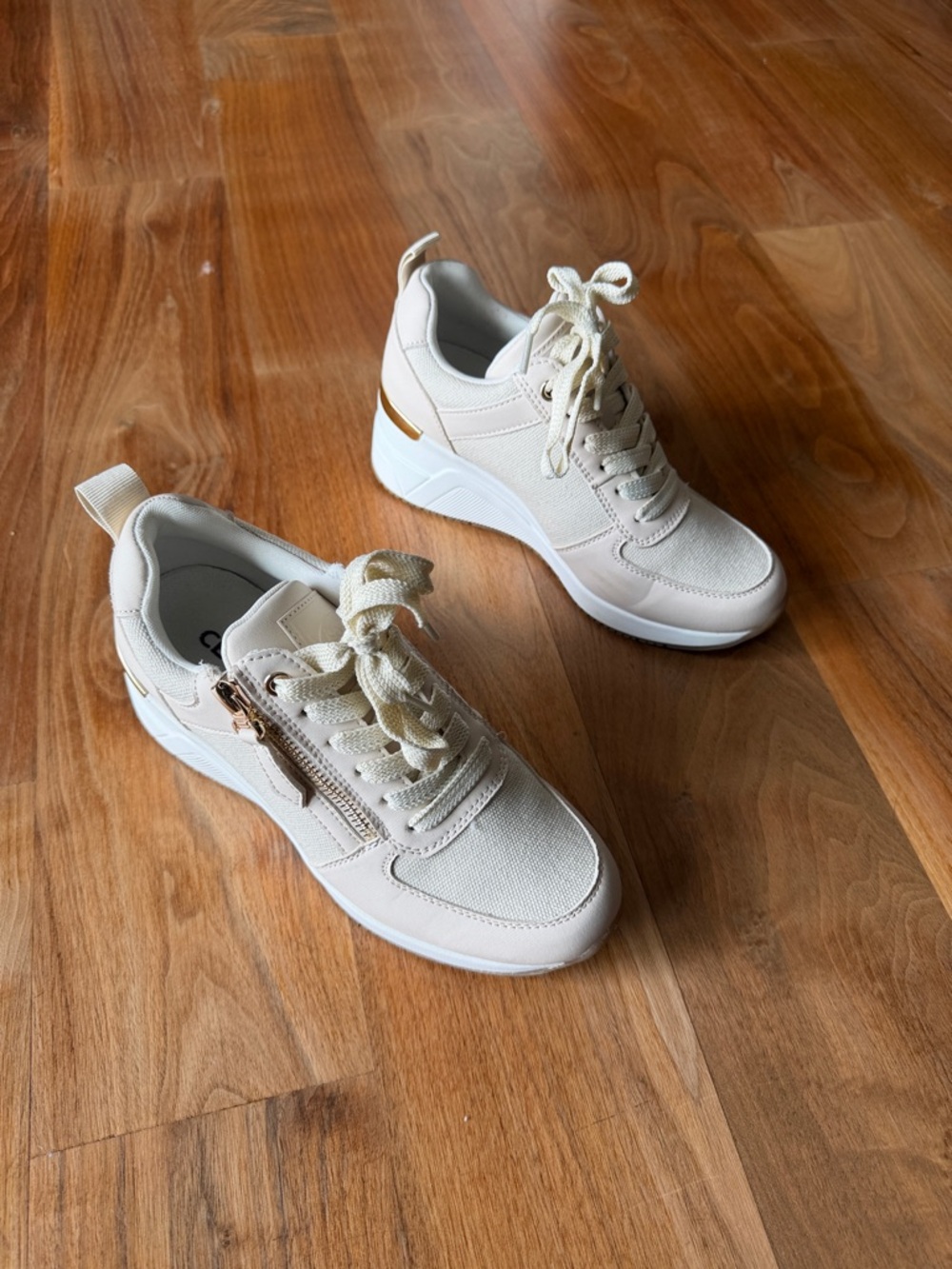 Designer Platform Lace-Up Sneakers with Side Zipper and Gold Detail